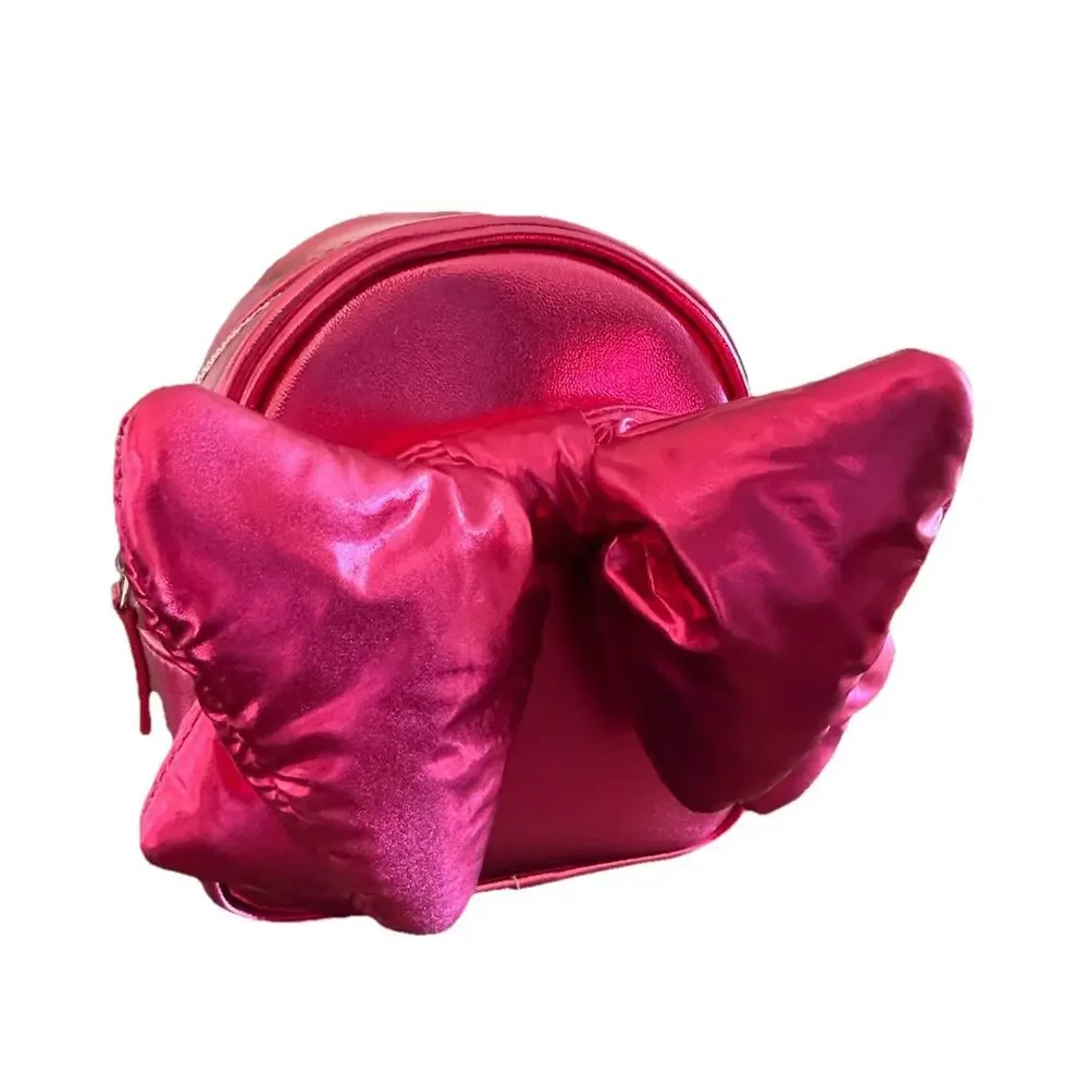 Bath and Body Works Puffy Bright Pink Bow Metallic Mini Backpack NWT Girls